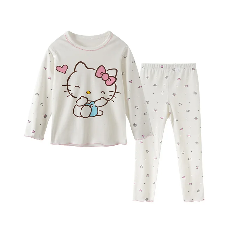 Hello Kitty Baby Cotton Set Sanrio Kids Pajamas Suit Mymelody Clothing Long Sleeve Kids Suit Cute Cartoon Toddler Suit Nightgown