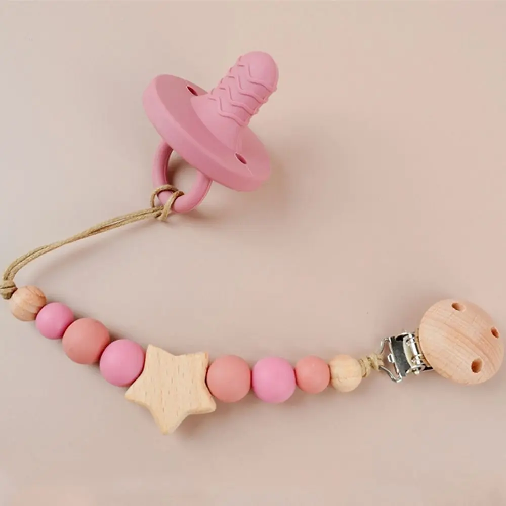 Dummy Clips Pacifier Holder Clips Wood Star Baby Pacifier Chain Soother Holder Nipple Holder Clips Baby Teether Toys Straps