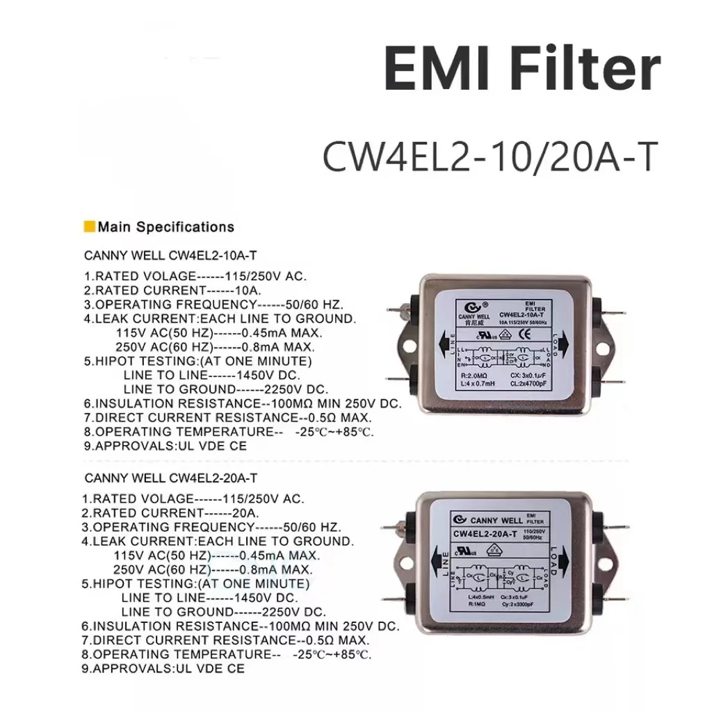 Free Shipping Power EMI Filter CW4L2-10A-T / CW4L2-20A-T Single Phase AC 115V / 250V 20A 50/60HZ anti-interference