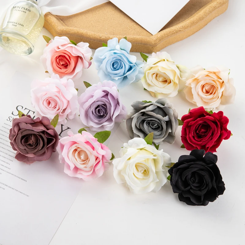 

100pcs Artificial Flowers Wholesale Scrapbook Wedding Garden Rose Arch Home Party Decor Christmas Bridal Wrist Candy Box Brooch