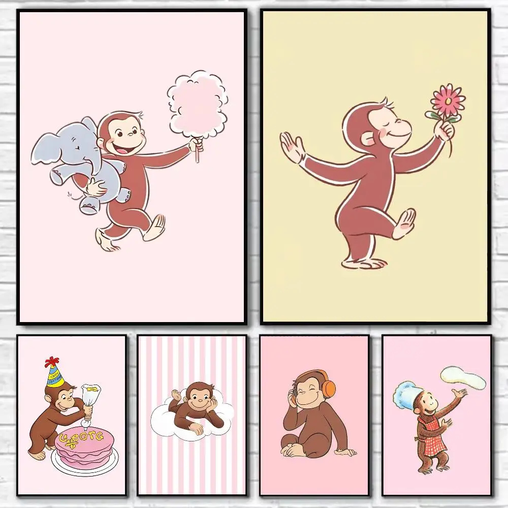 Monkey Curious cute George  Waterproof Self-Adhesive Wall Poster for Bedroom Living Room Home Decor