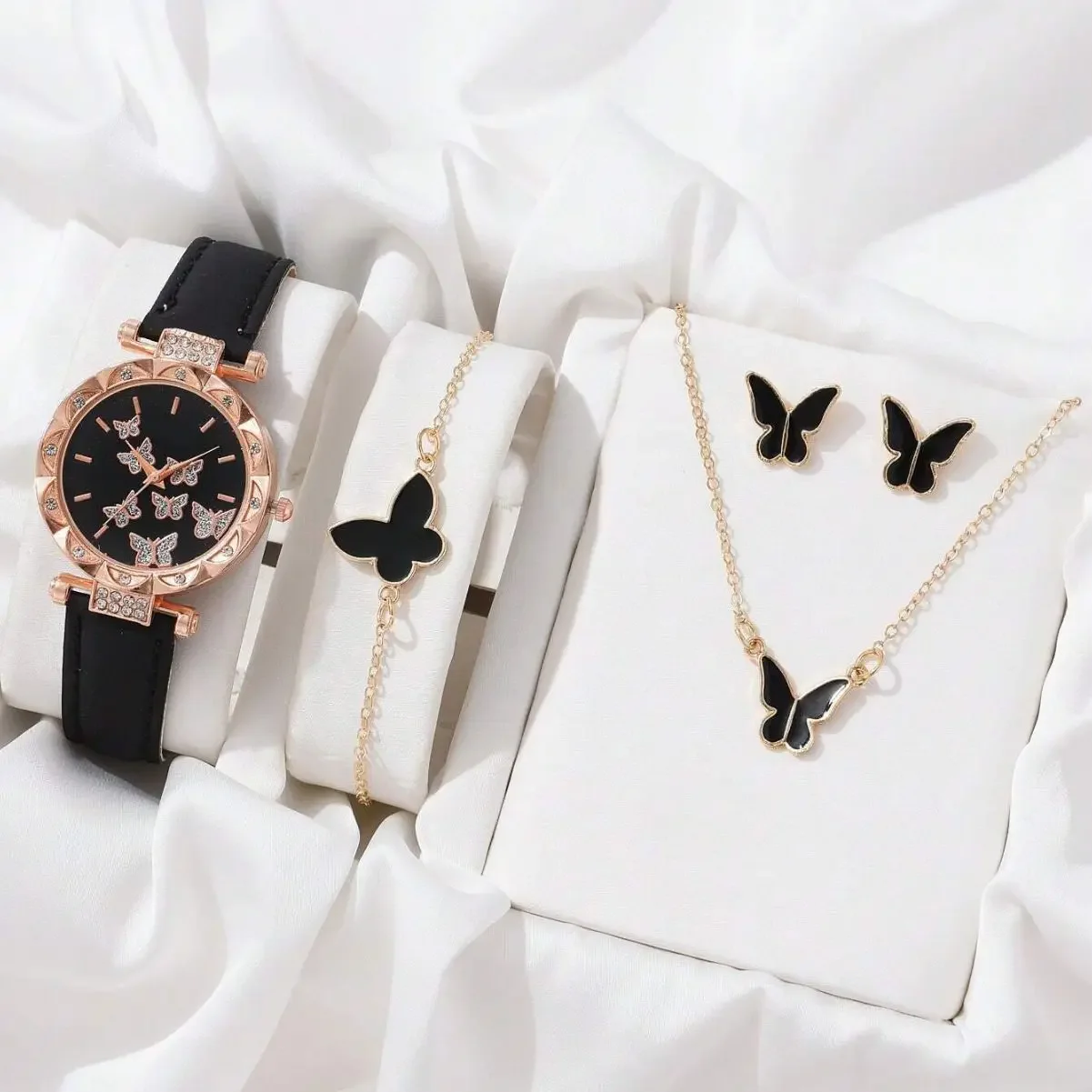 Luxury Watch Women Necklace Earrings Bracelet Set Watches Butterfly Silicone Strap Ladies Quartz Digital Wristwatches No Box New