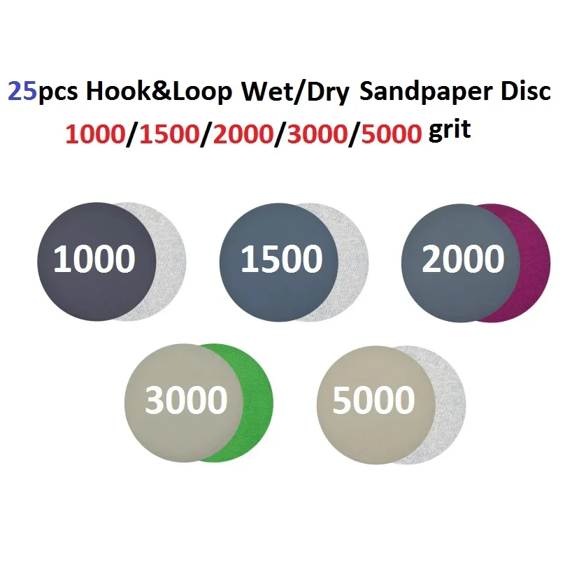 25pcs 3inch Sandpaper Hook Loop Sanding Disc Water Dry Sand Paper Abrasive Tool 1000 1500  2000 3000 5000 Grit Abrasives Tools