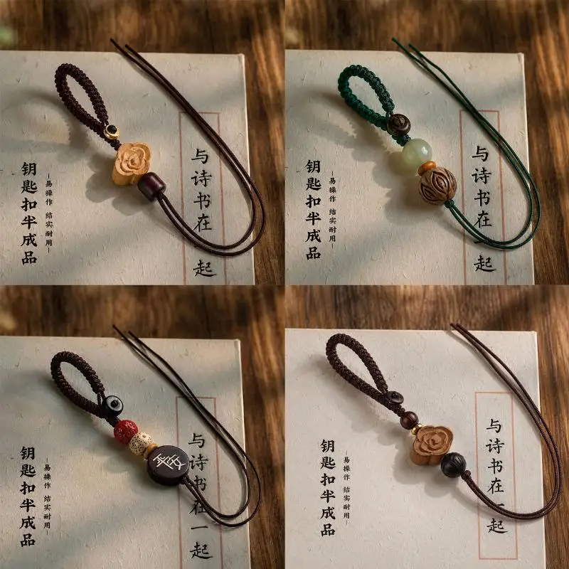 Handgefertigter Boho-Stein-Pfirsich-Schlüsselanhänger im Vintage-Stil, Taschenband für Autoschlüssel, Handyband, Schlüsselanhänger, DIY-Anhänger – Detail 2