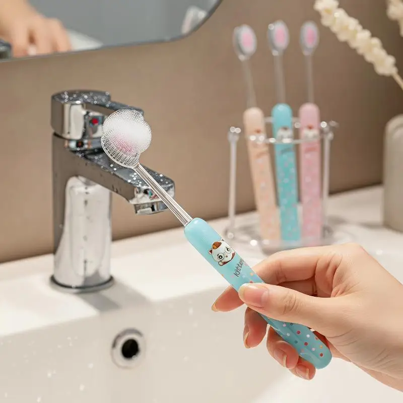 New 2PCS Convex Bristle Profile Adult Toothbrush Polka Dot Cat Soft Bristles Soft Bristle Toothbrush Plastic Handle