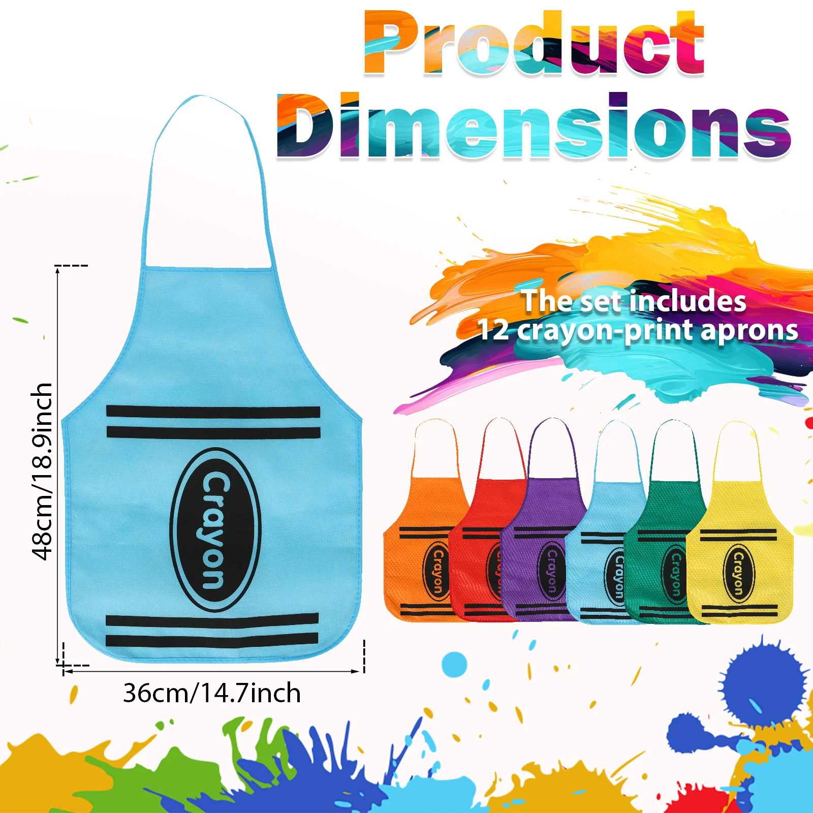12Pcs Crayon Themed Aprons Set 6 Colors Non-woven Crayon Costume Apron Art Class Painting Apron for Role Play Halloween Dress Up