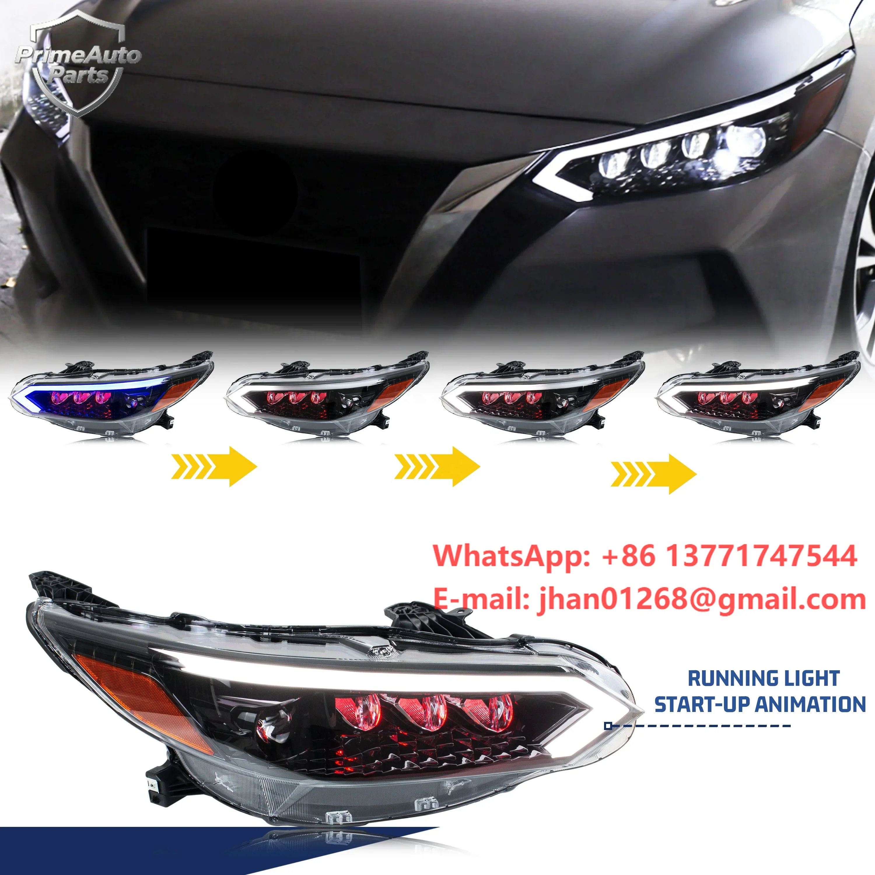 Auto Part LED RGB Lamp Headlights for Nissan Sentra Sylphy Pulsar 2020 2024 B18 Dynamic Turn Signal High Beam Lens DRL Assembly