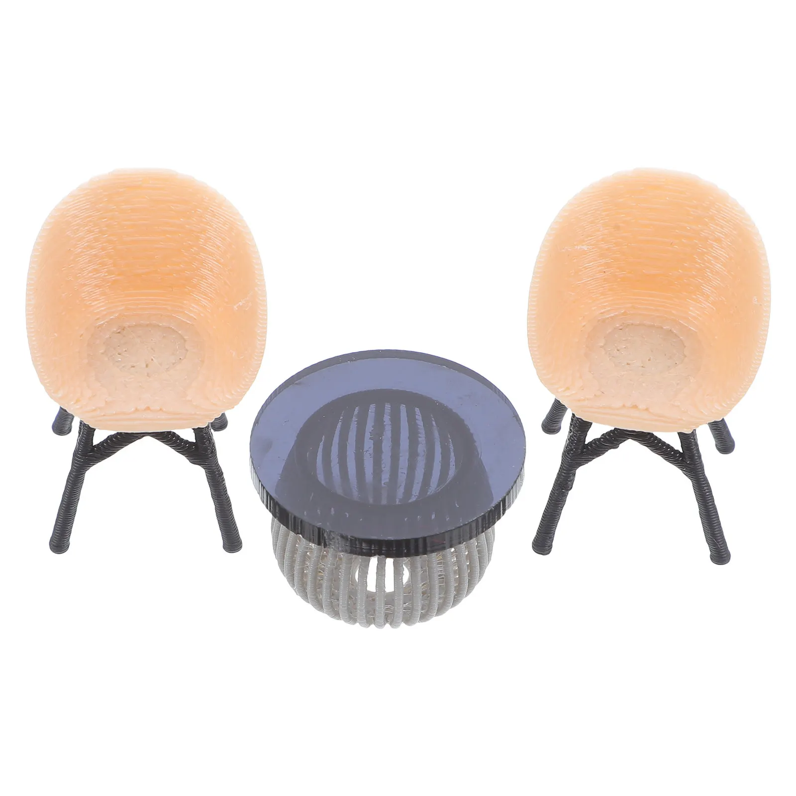 

1Set Miniature Balcony Furniture Set Wicker Chair Table for Dollhouse Scenes Architectural Models Fairy Garden Decor Mini Patio