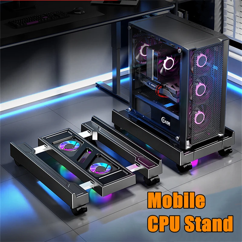Office home computer host bracket, CPU height-increasing heat sink with pulley, stable load-bearing 40kg