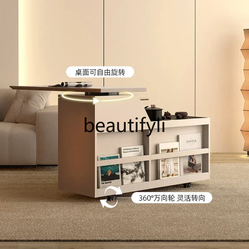 

A26 French sofa side table removable tea cabinet living room with wheeled trolley lifting coffee table a16