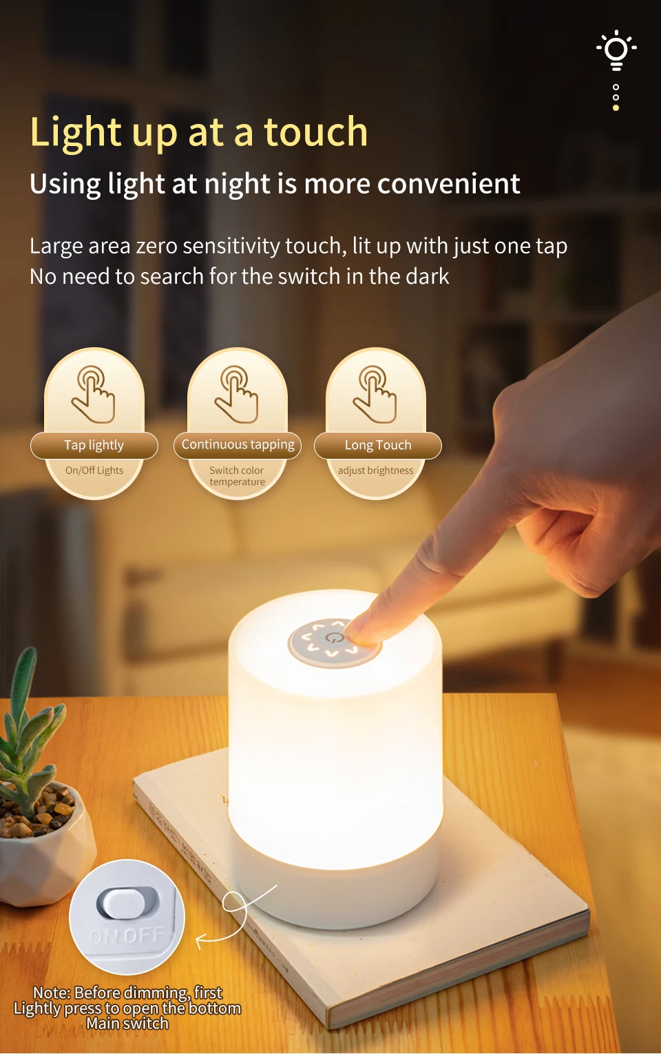 LED Touch Night Light USB Rechargeable Table Lamp With Remote Control Switch 3 Colors Dimmable Bedside Night Lamp Bedroom Decor