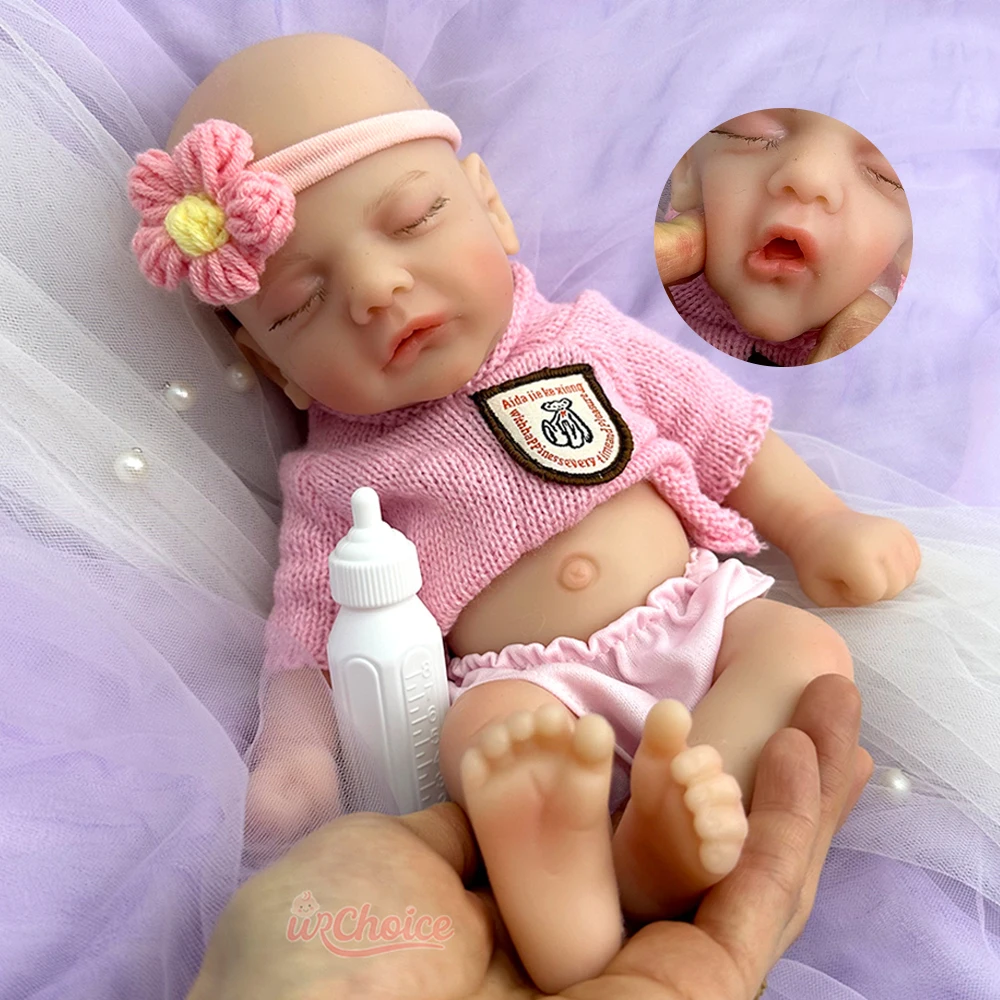 

Micro 12" 30cm Full Body Silicone Reborn Baby Girl Can Open Mouth Lifelike Soft Touch Feeling Asleep Mini Doll Christmas Gift