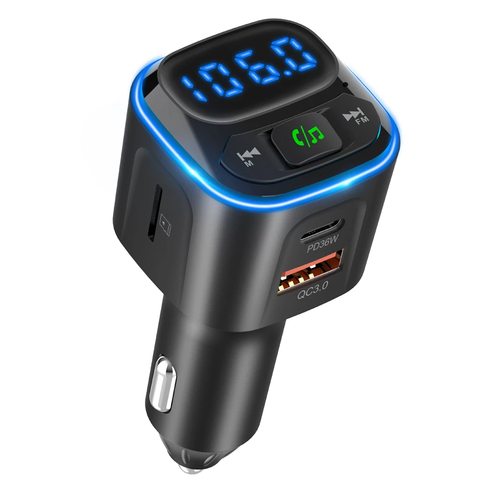 Bluetooth-compatible 5.3 FM Transmitter Handsfree Car AUX Radio Modulator MP3 Player QC3.0 PD36W Fast Charge Adapter