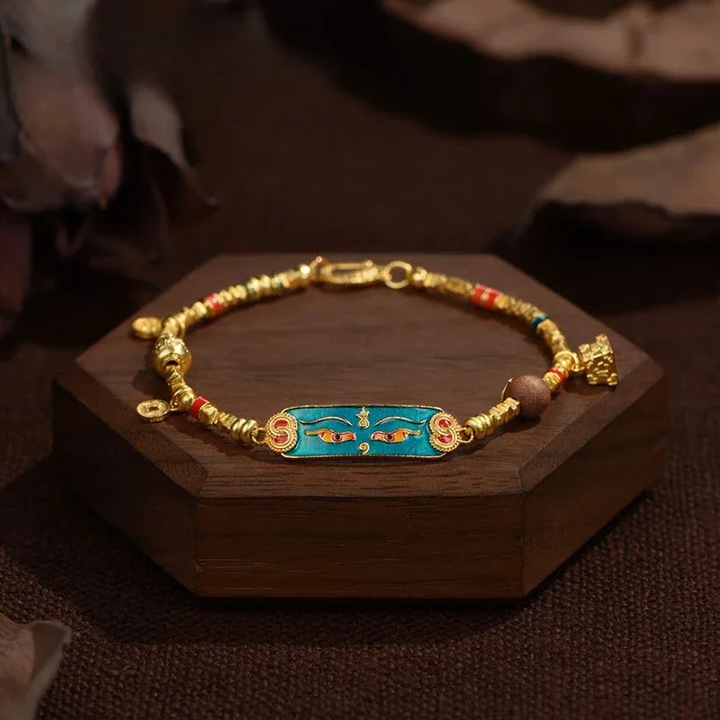 

Браслет из серебра S925 в этническом стиле, с эмалью, ручной работы, винтажный, плетеный, нишевый, новогодний подарок для подруги/девушки