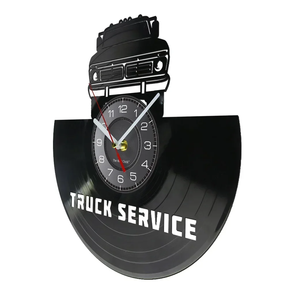 Truck Service Wall Clock Transport Garage Sign Retro Silent Movement Room Decor Vintage Truck Carved Music Album Longplay Clock