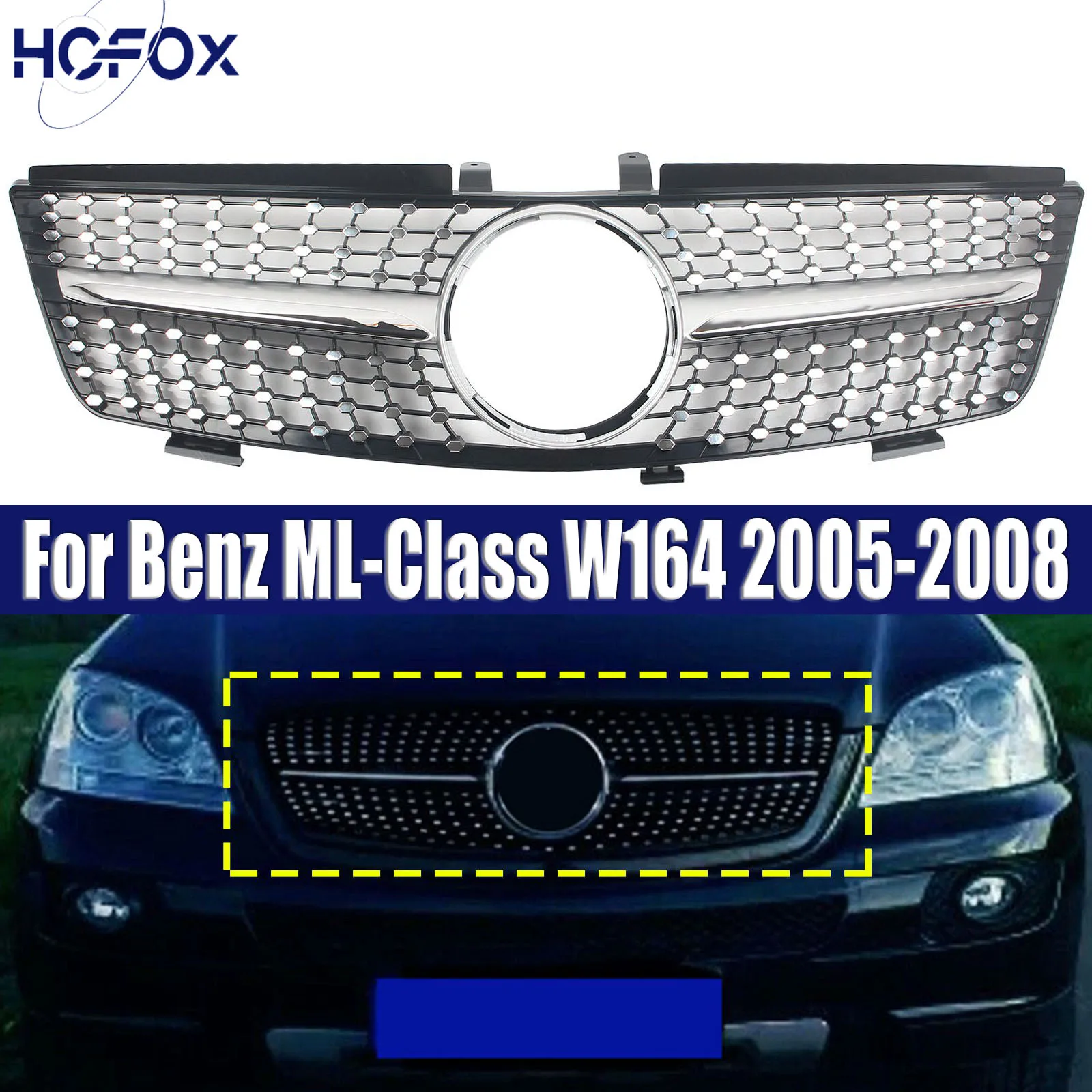 

Car Front Bumper Grille Centre Panel Styling Upper Grill For Mercedes Benz ML-Class W164 2005-2008