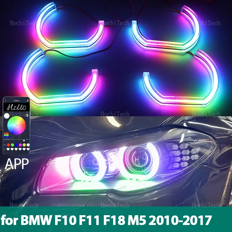 

For BMW 5 series F10 F11 F18 2010-2017 RGB DTM style App control with turn signal Dynamic LED Angel Eyes Ring Lamp DRL
