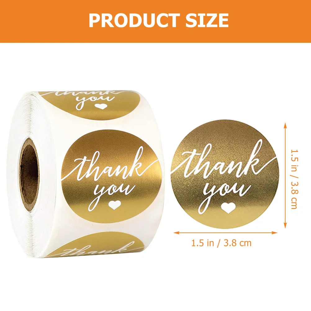 Thank You Sticker Roll Golden Foil Finish Adhesive Backing for Gift Bag Sealing Wedding Favors Dessert Boxes Envelopes