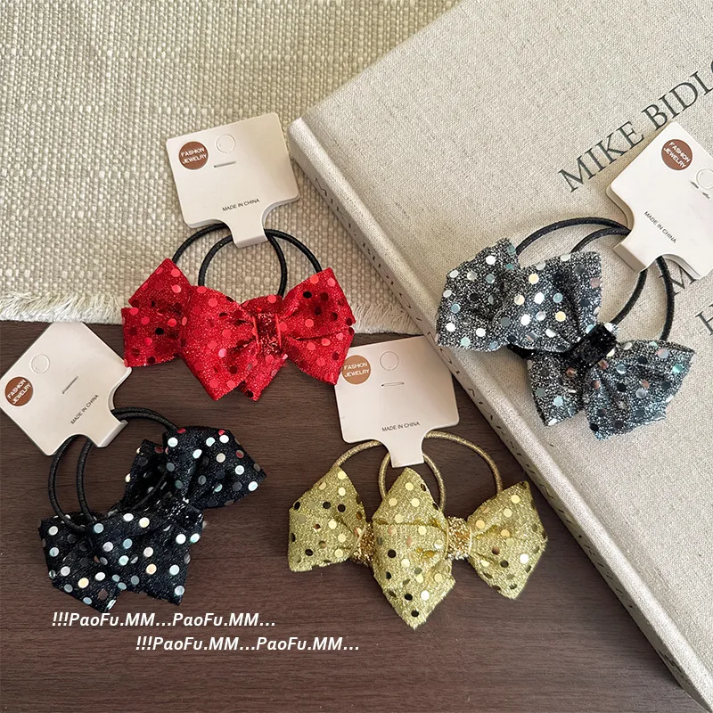 Hair Ties Hair Clips Shiny Bow Princess Top Head Barrettes Ponytail Non Slip Comfortable Grip for Girls Kids Daily Party Travel
