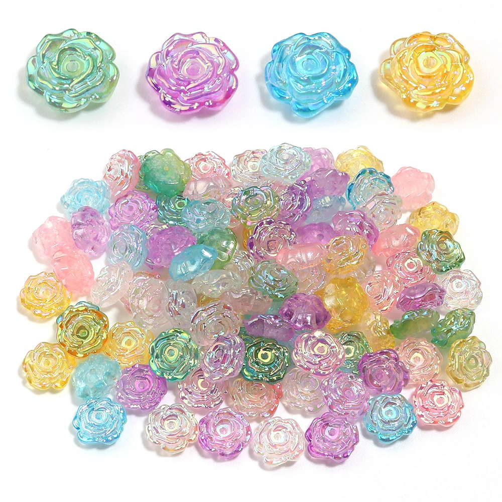 50pcs/lot Acrylic Beads Colorful Luminous Rose Loose Spacer Beads For DIY Bracelet Necklace Earrings Jewelry Making Accessories