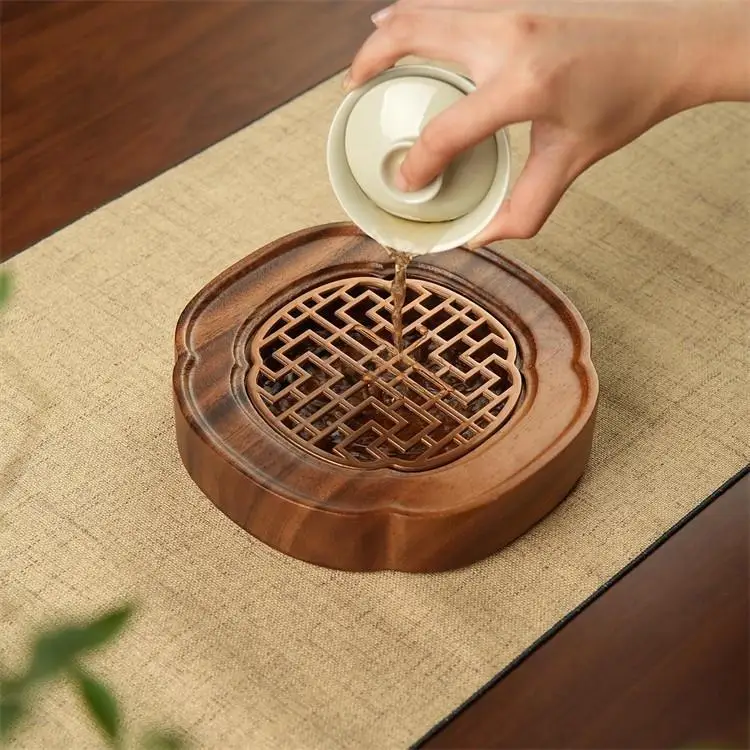 Walnut wood light luxury high-end coffee tray small tea set accessories water storage dry brewing table household tea tray