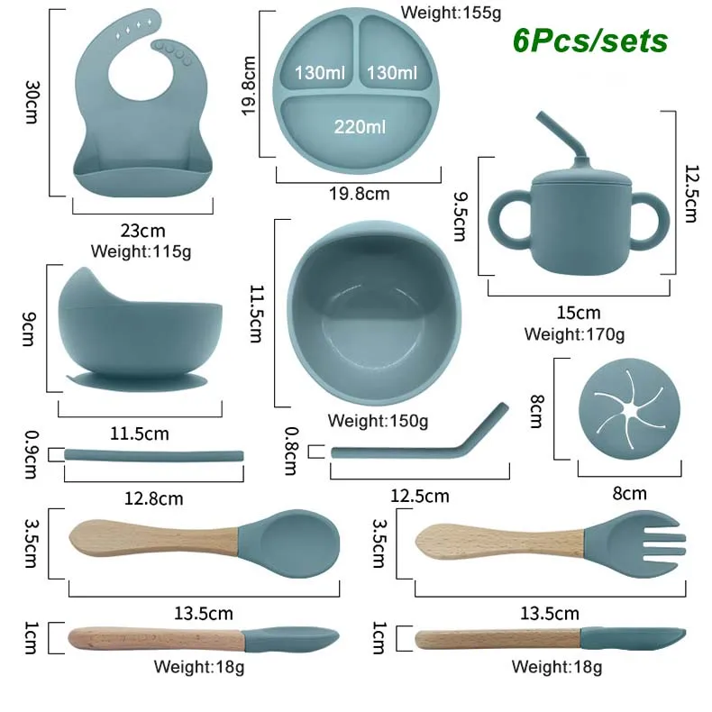 6Pcs Baby Silicone Feeding Set Personalized Names Kids Tableware Children's Dishes Set Sucker Bowl Maternal and Infant Supplies