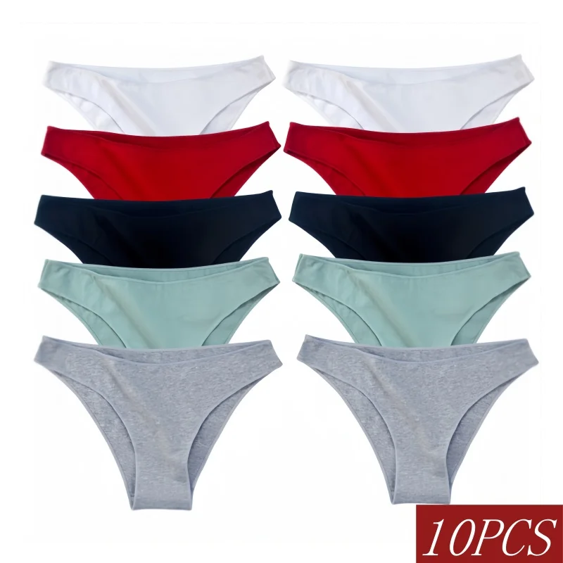 10PCS/Set Cotton Panties Women Low Rise Briefs Seamless Underwear Sexy Lingerie Solid Color Underpants M-XXL Comfort Intimates