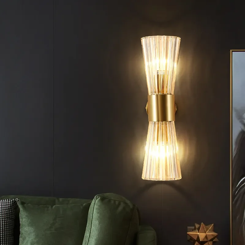 Modern Crystal Wall Lamp Golden Electroplated Metal Corridor Light Stair Aisle Decor Sconce Bathroom Bedroom Parlor Wall Lights