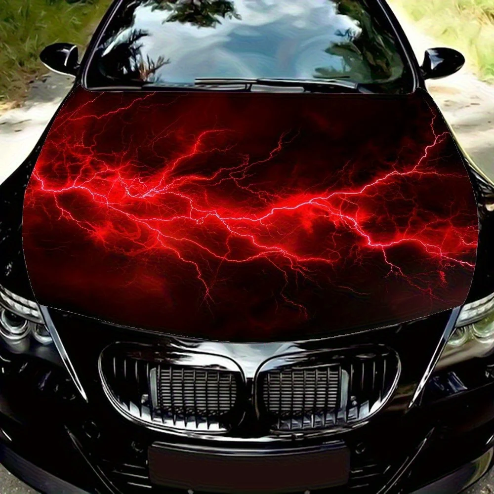

Красная молния, буря, наклейка на капот автомобиля, виниловая наклейка премиум-класса для внешней настройки автомобиля, прочный виниловый протектор