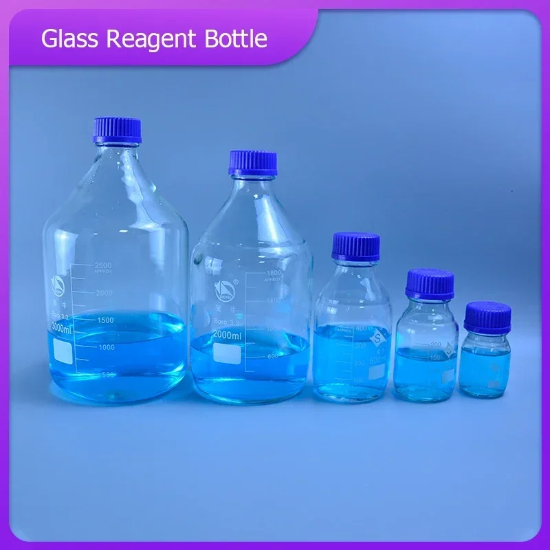 

100ml/250ml Graduated Round Glass Reagent Bottle Blue Screw Cap Screw On Cover Flask