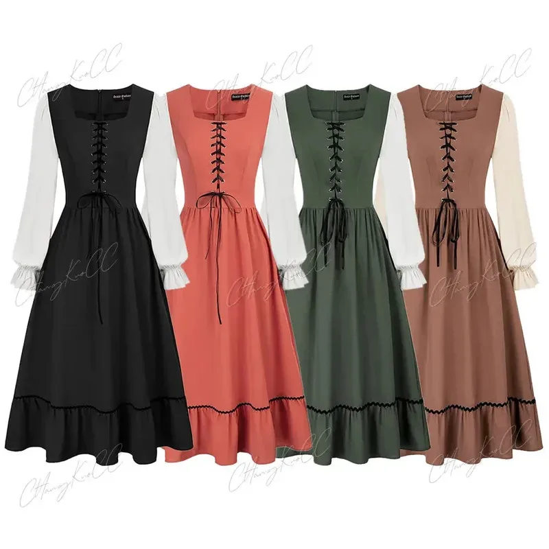 

XT8Women Medieval Costume Short Sleeve Doll Collar Retro Dress Cute French Maid Outfit Cosplay Party Festival DrXT6@!