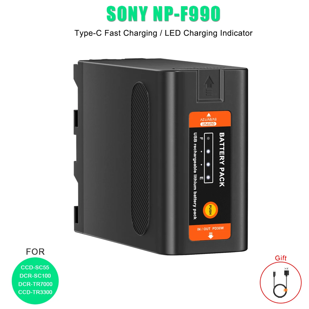 

13400mAh NP-F990 Battery Power LED Power Bank Indicator PD30W Type-C Charge for Sony CCD-TRV57 CCD-TRV58 CCD-TRV615 CCD-TRV62