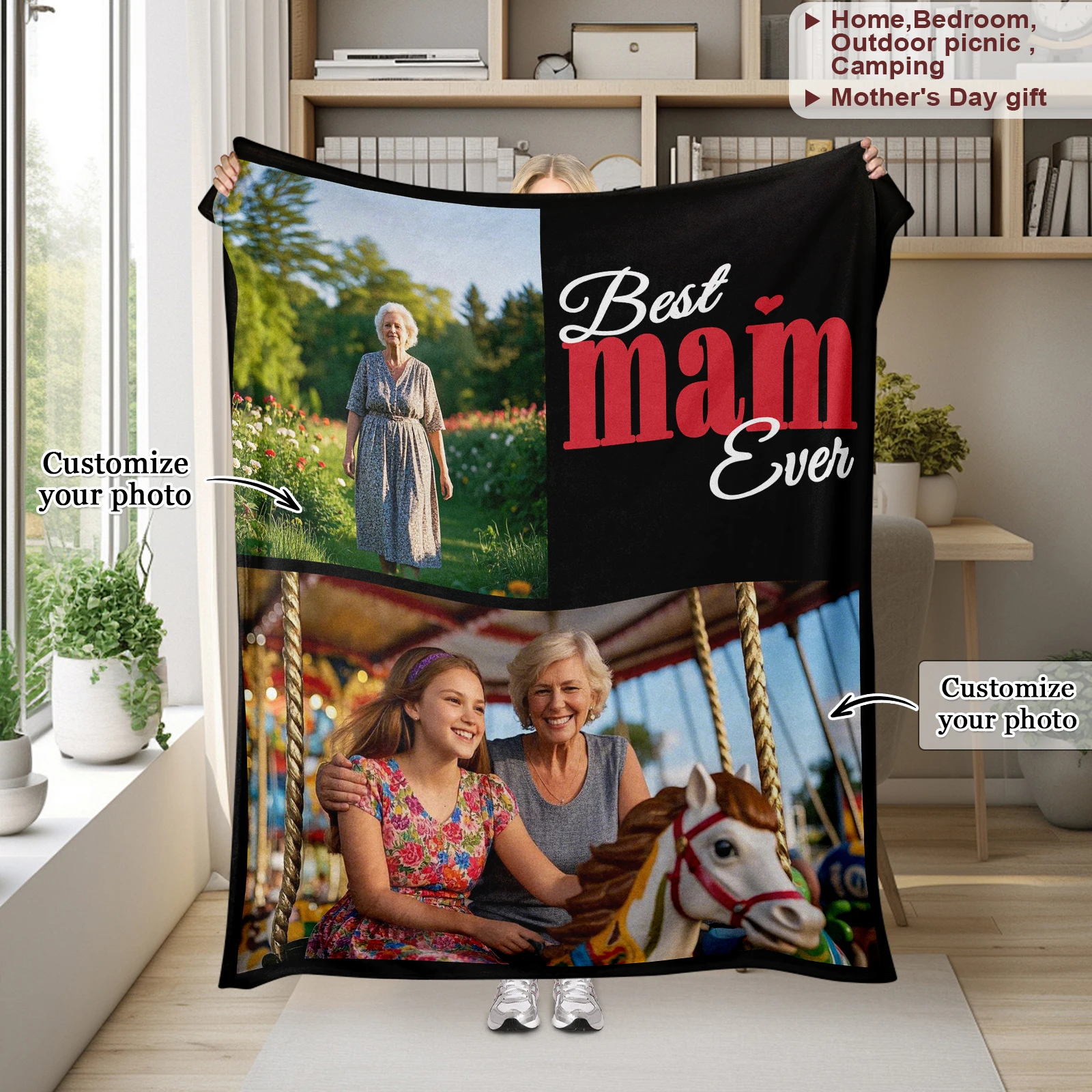 

Personalized Custom Blanket With Photo Mother's Photo Mother's Joyful Moments Creative Gifts For Mothers Sofa Bedroom Available