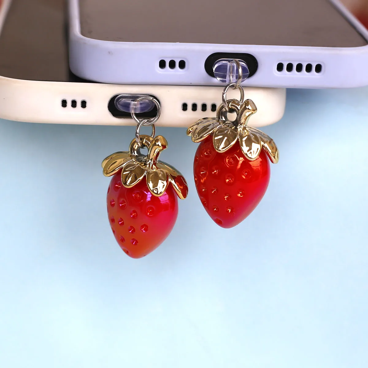 Mobile Phone Dust Plug Pendant 1pc 3d Strawberry Phone Accessory Decoration For Iphone Type-c Port Dust Plug Charming Hangings