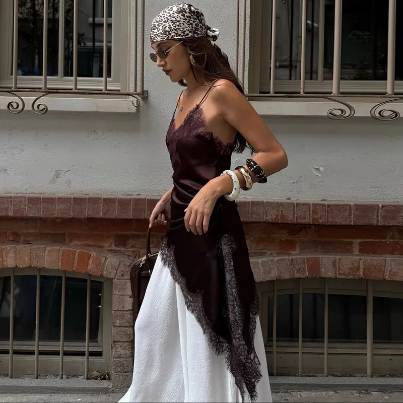 DSMTRC Summer Solid Sleeveless Asymmetry Dress Women's Sexy Lace Splicing Dresses Backless Slim Female Party Sling Mini Vestidos