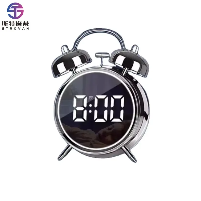 

12/24H LED Screen Alarm Clock Loud Metal Clock With Night Light Plug-In Children Clock