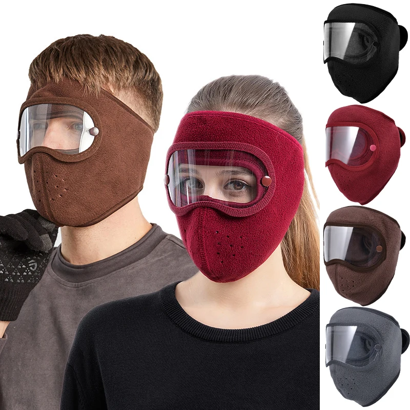 Winter Windproof Face Warm Cycling Masque Men Women Ski Masked HatHD Goggles Antifog Breathable Fleece Face Shield Cap Balaclava