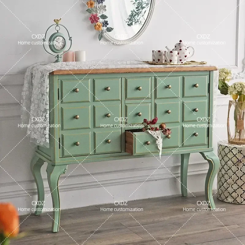 GZ014 Pastoral Solid Wood Storage Cabinet for Entrance Dining Room Balcony Garden Decorative Side Locker