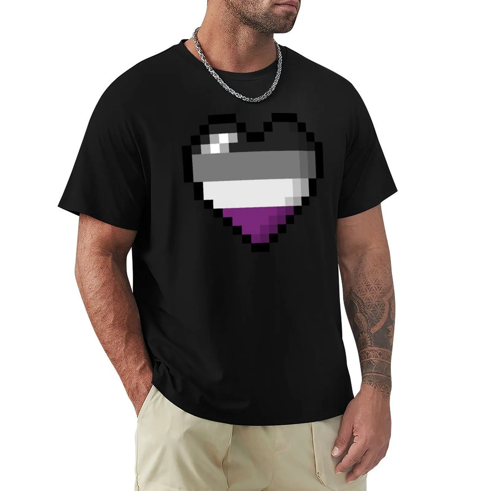 Large Pixel Heart Design in Asexual Pride Flag Colors T-Shirt man t shirt designer T-Shirt