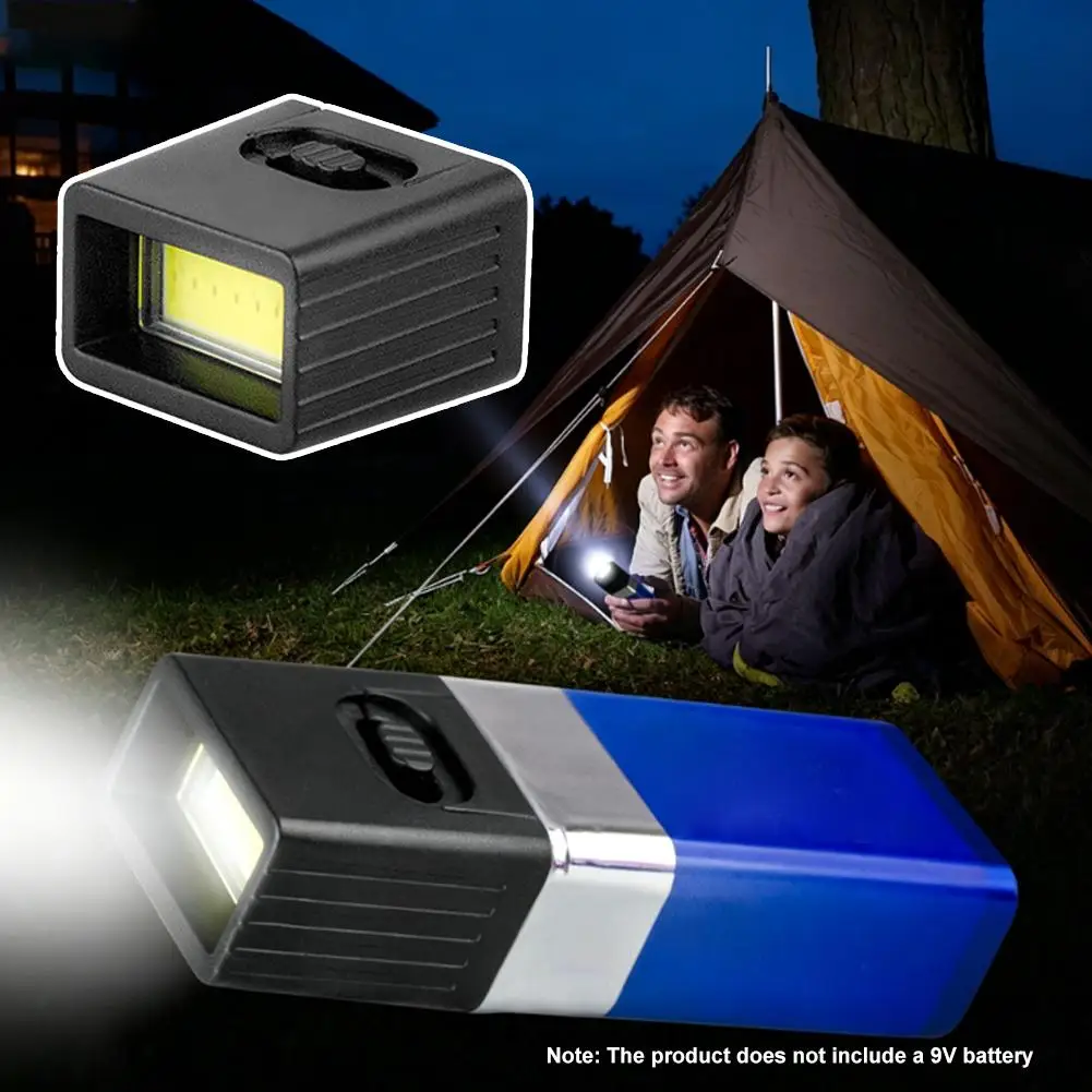 Mini 9V COB LED Flashlight, High Brightness Portable Work Light, Durable 6F22 Battery Lamp for Camping Emergency