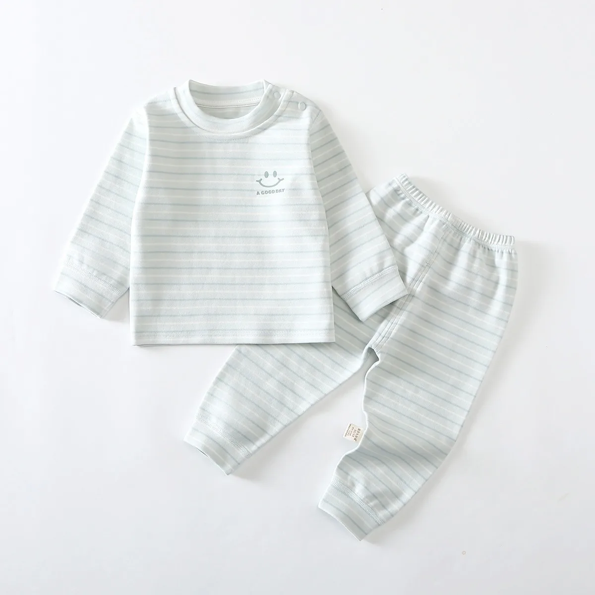 Striped Baby Cotton Underwear Set Long Sleeve Top & Pants 2pcs Stretchy Infant Base Layer Suit Fall Winter Clothes Unisex 9M-4T