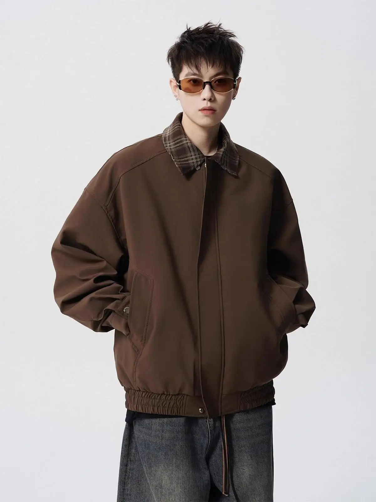 남성용 야구 스타일 재킷 페이크 투피스 방풍 레트로 칼라 청년 패션 아우터웨어 폴리에스터 섬유 긴팔 지퍼