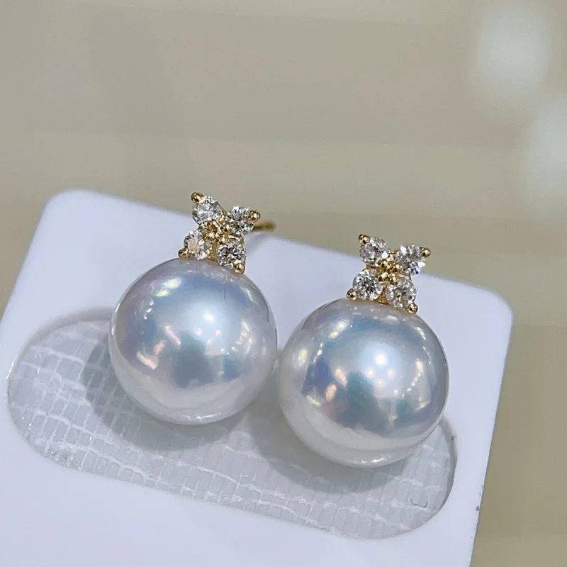 

SGARIT Perfect Round 18k Gold Brick Stone Inlaid Edison Pearl Earrings White Pearl Earrings 1pair Wedding Gift