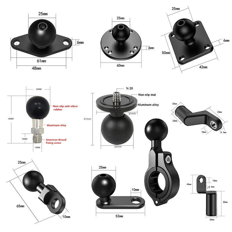 1 inch Ball Head Mount Adapter Motorcycle Bicycle Handlebar Clip Rearview Mirror Bracket for GoPro 10 9 8 Camera Mounts