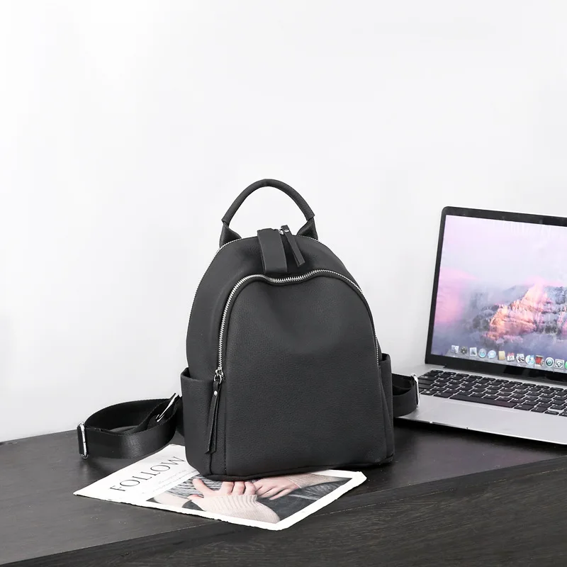 High Quality Fashion Black Brown White Khaki Top Grain Genuine Leather Small Women's Backpack Female Girl Lady Travel Bag M7001