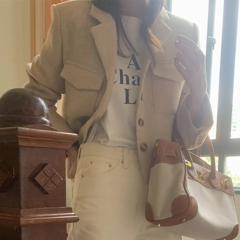 レディース秋冬新作ヴィンテージブレザーレトロ気質ラペルシングルブレストウールスーツ長袖ジャケットコート