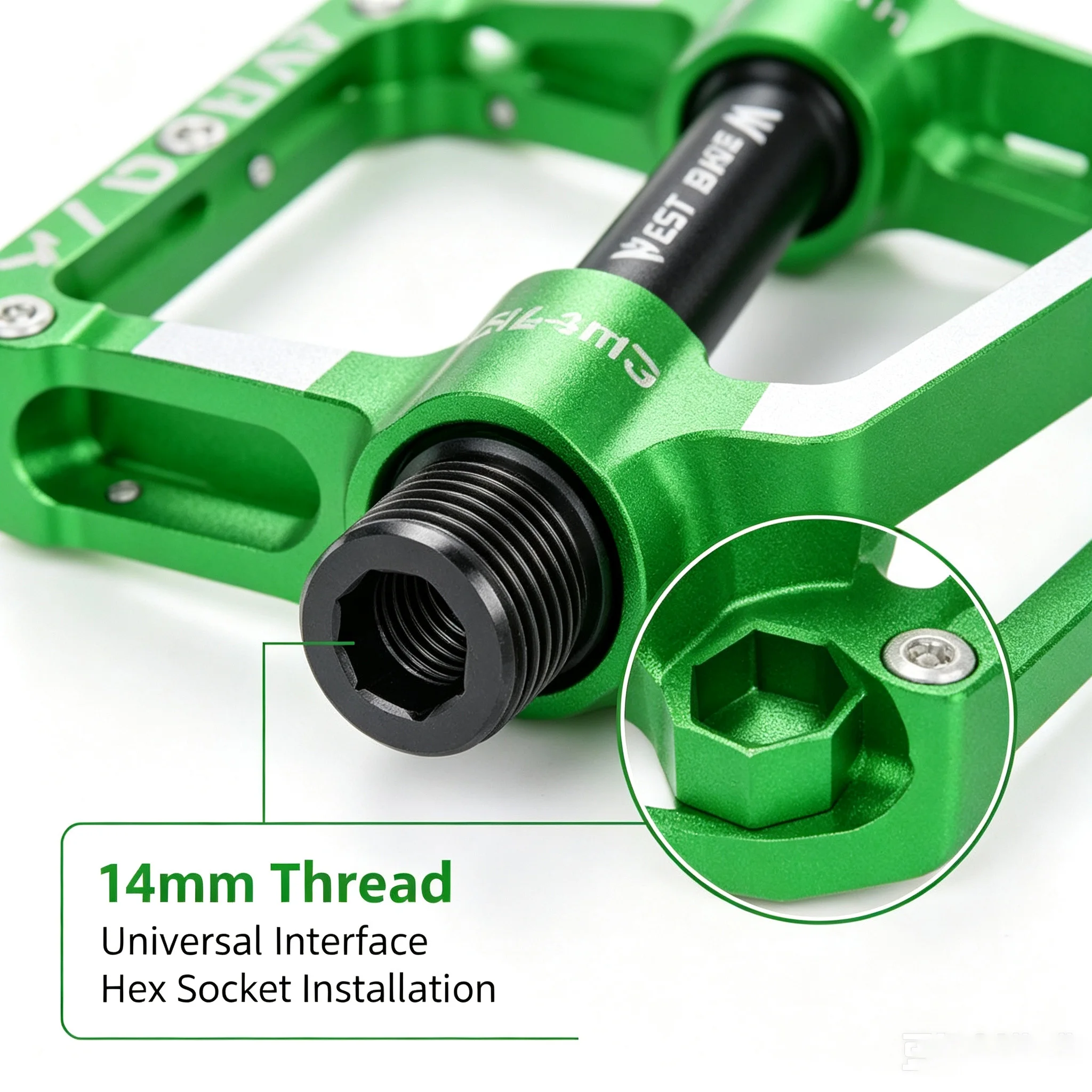 West Biking 3 Bearings Aluminum Bicycle Pedals 14mm Thread 280g Ultralight Non-slip MTB Road Bike Cycling Pedal