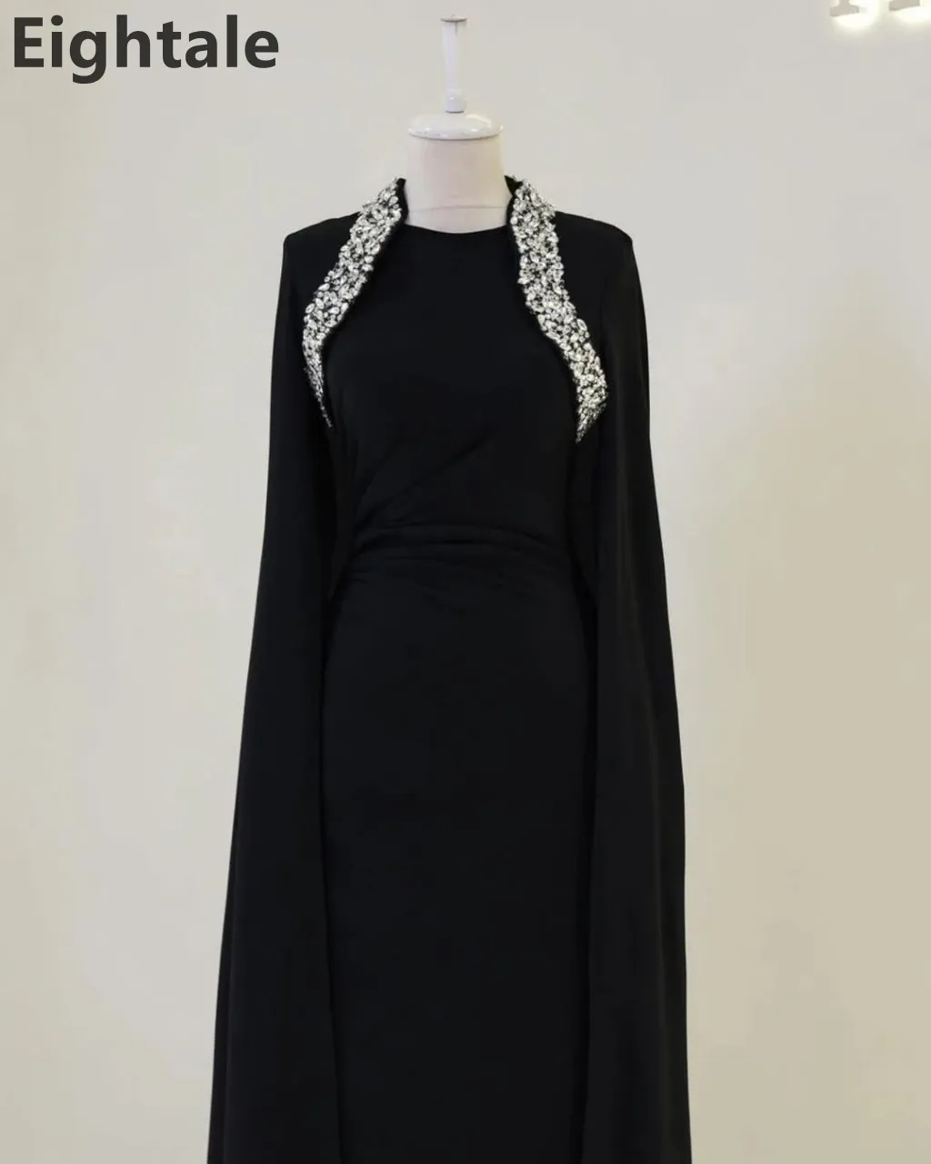 Eightale 2025 Abito da sera rosso con maniche a mantella Abito da ballo con perline Abito da festa arabo saudita personalizzato