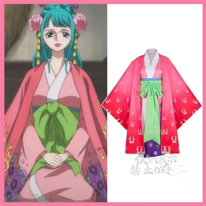 New Anime Kozuki Hiyori Cosplay Costume Wano Kuni Country Princess Wig Japanese Kimono Cloak Bathrobe Woman Sexy Halloween Suit