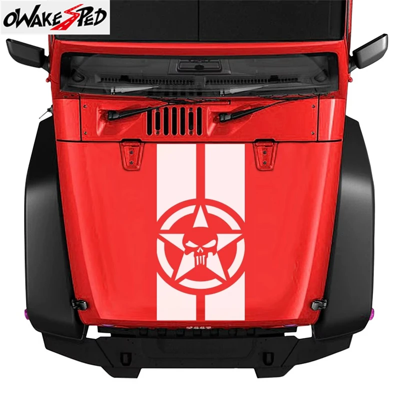 

Skull Army Star Car Vinyl Hood Decor Decals For Jeep Wrangler JK TJ Auto Front Head Engine Cover Trim Stickers Car Accessories